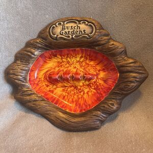 VTG Busch Gardens Ashtray by Treasure Craft Retro Lava Red Orange & Brown 7”x 6”